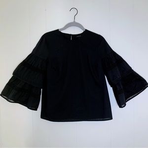 Who What Wear Black Top With Tiered Eyelet Bell Sleeves XS